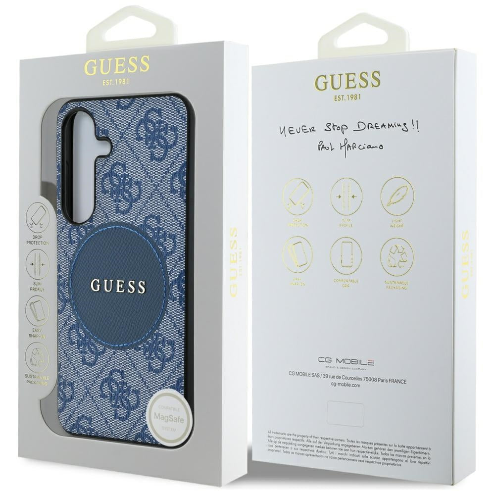 Funda MagSafe para Samsung Galaxy S25 S931, Guess, 4G Circle Classic Logo, Azul.