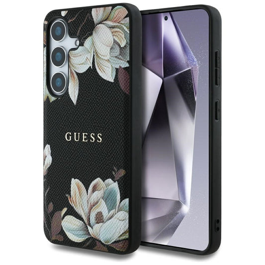 Funda MagSafe para Samsung Galaxy S25 S931, Guess, Grained Flowers, Negra