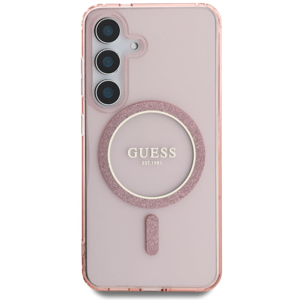 Funda MagSafe para Samsung Galaxy S25 S931, Guess, IML Glitter Circle, Rosa