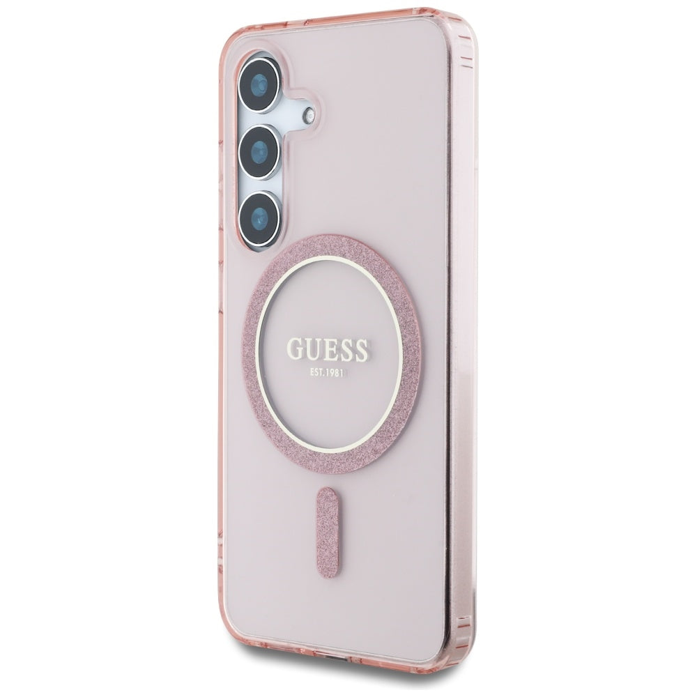 Funda MagSafe para Samsung Galaxy S25 S931, Guess, IML Glitter Circle, Rosa
