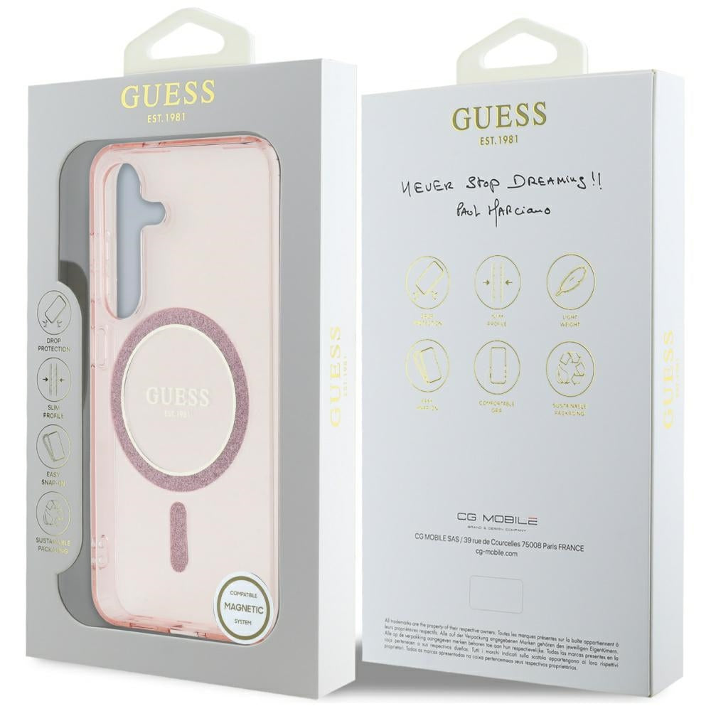 Funda MagSafe para Samsung Galaxy S25 S931, Guess, IML Glitter Circle, Rosa