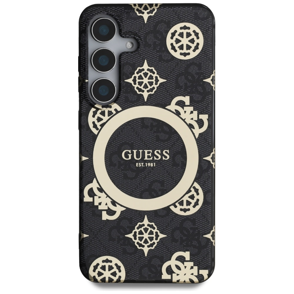 Funda MagSafe para Samsung Galaxy S25 S931, Guess, IML Peony On 4G Background, Negra
