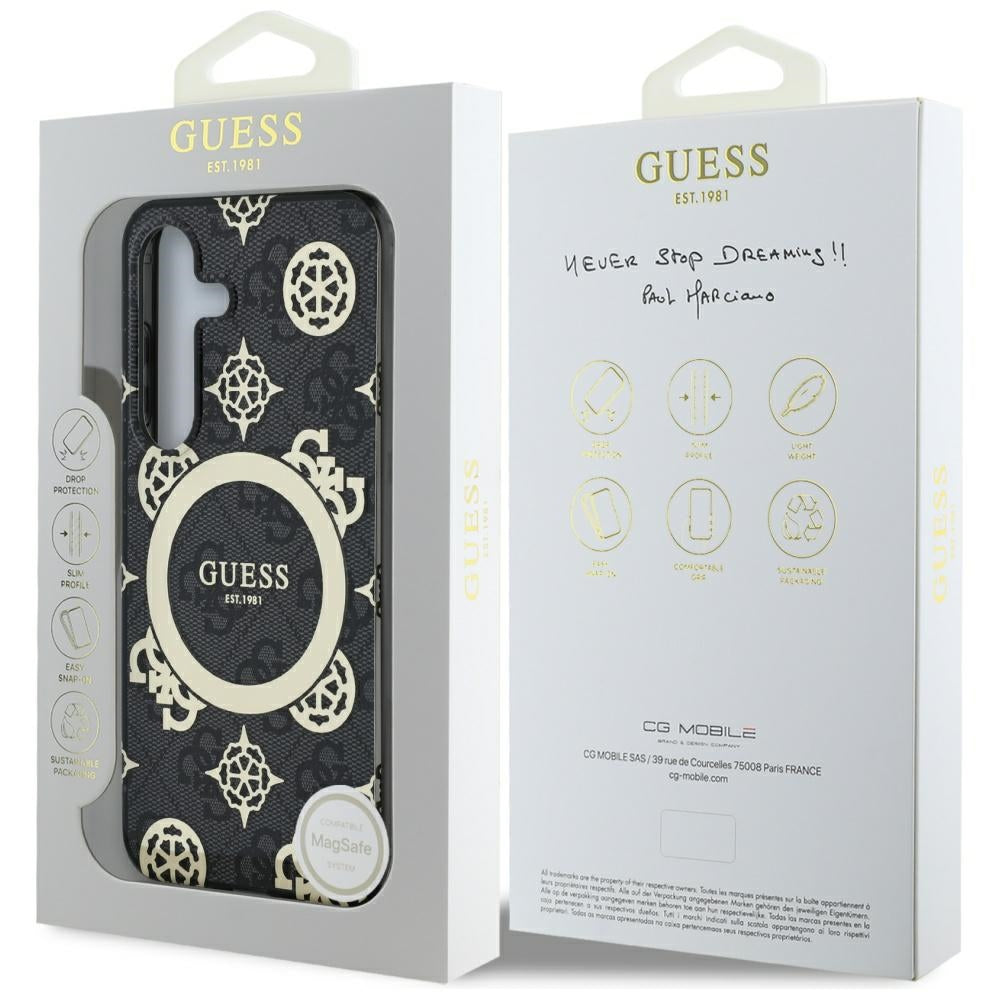 Funda MagSafe para Samsung Galaxy S25 S931, Guess, IML Peony On 4G Background, Negra