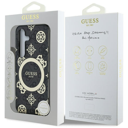 Funda MagSafe para Samsung Galaxy S25 S931, Guess, IML Peony On 4G Background, Negra