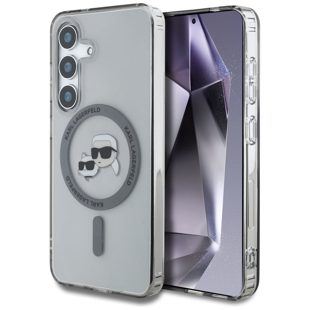 Funda MagSafe para Samsung Galaxy S25 S931, Karl Lagerfeld, IML Metal Karl & Choupette's Heads, Negra.