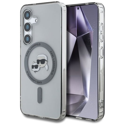 Funda MagSafe para Samsung Galaxy S25 S931, Karl Lagerfeld, IML Metal Karl & Choupette's Heads, Negra.