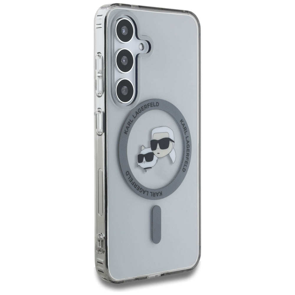 Funda MagSafe para Samsung Galaxy S25 S931, Karl Lagerfeld, IML Metal Karl & Choupette's Heads, Negra.