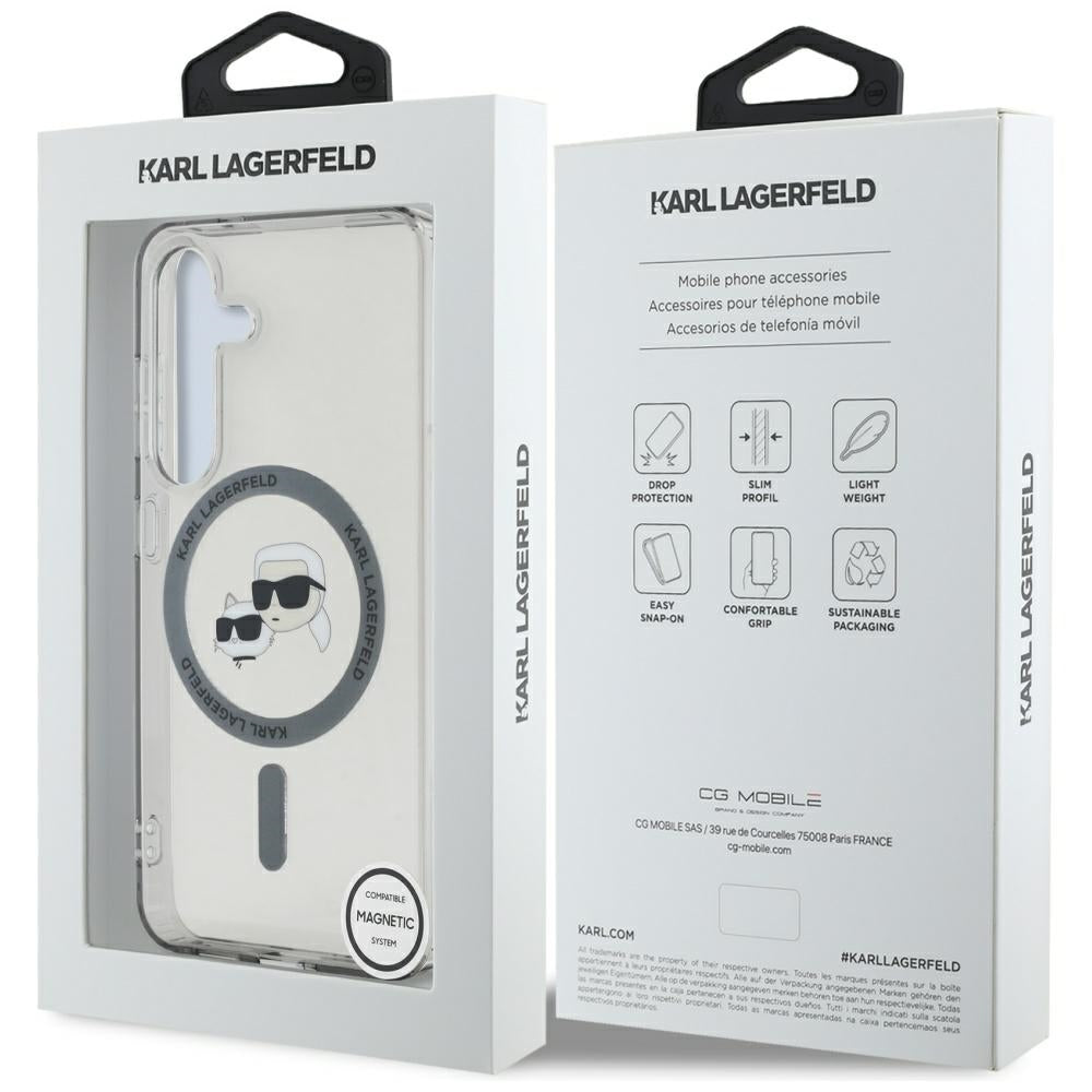 Funda MagSafe para Samsung Galaxy S25 S931, Karl Lagerfeld, IML Metal Karl & Choupette's Heads, Negra.