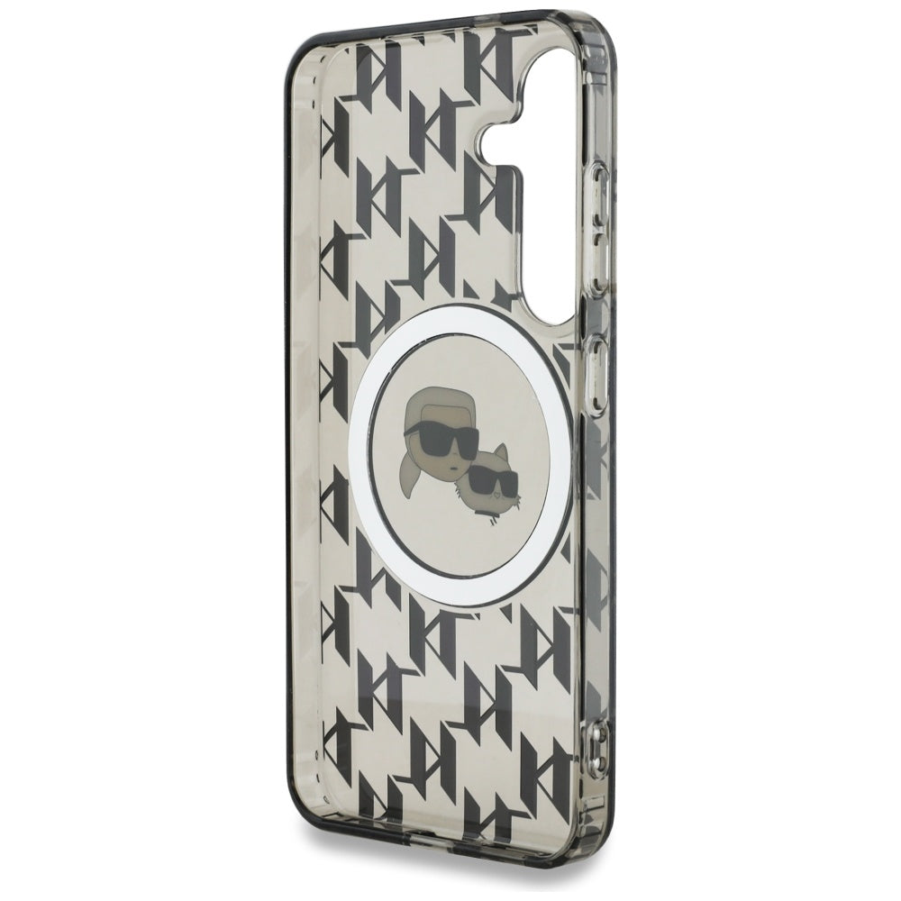 Funda MagSafe para Samsung Galaxy S25 S931, Karl Lagerfeld, IML Monogram Karl & Choupette's Heads, Negra.