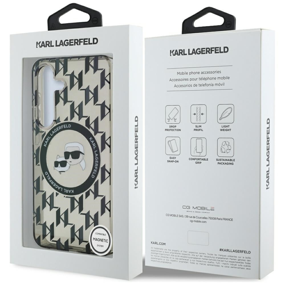 Funda MagSafe para Samsung Galaxy S25 S931, Karl Lagerfeld, IML Monogram Karl & Choupette's Heads, Negra.