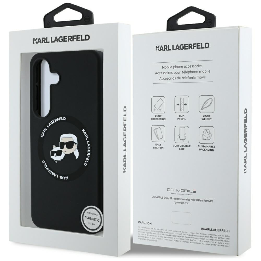 Funda MagSafe para Samsung Galaxy S25 S931, Karl Lagerfeld, Silicone Double Heads, Negra