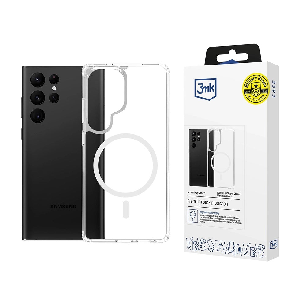 Funda MagSafe para Samsung Galaxy S25 Ultra S938, 3MK, Armor MagCase, Transparente