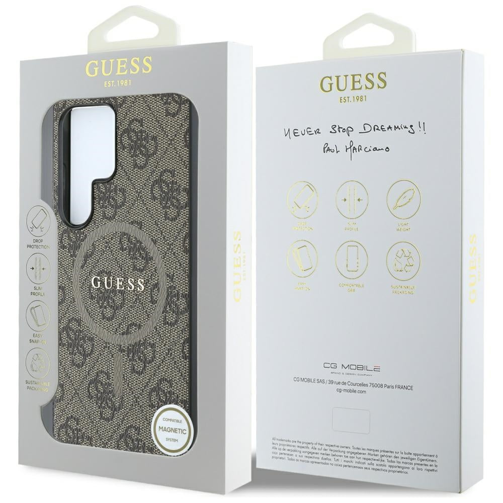 Funda MagSafe para Samsung Galaxy S25 Ultra S938, Guess, 4G Ring Classic Logo, Marrón