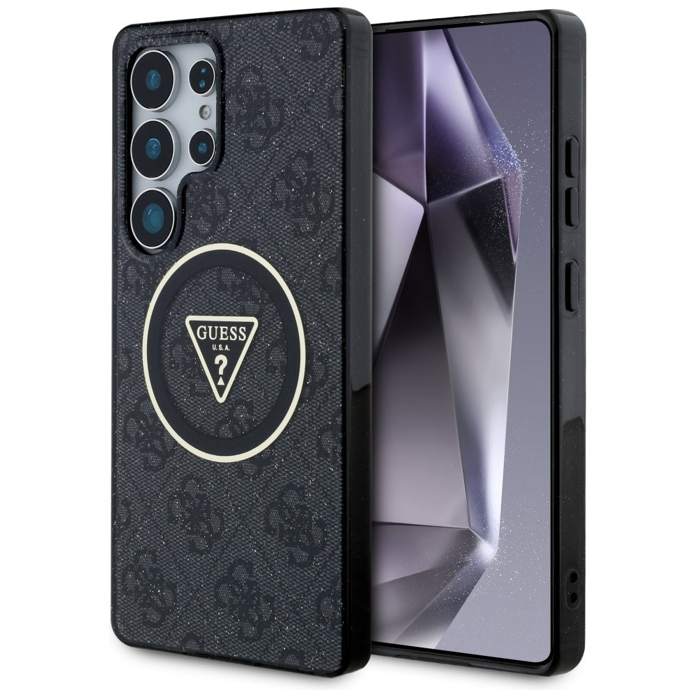 Funda MagSafe para Samsung Galaxy S25 Ultra S938, Guess, IML Glitter 4G Circle Triangle, Negra