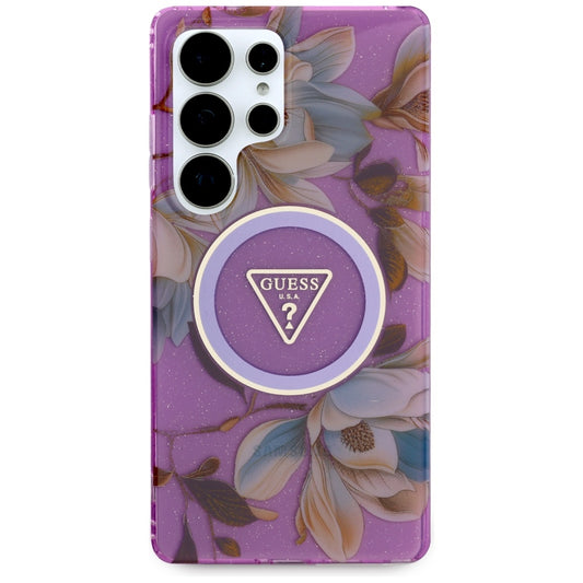 Funda MagSafe para Samsung Galaxy S25 Ultra S938, Guess, IML Metal Glitter Flowers Triangle, Morado