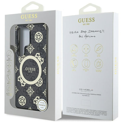 Funda MagSafe para Samsung Galaxy S25 Ultra S938, Guess, IML Peony On 4G Background, Negra