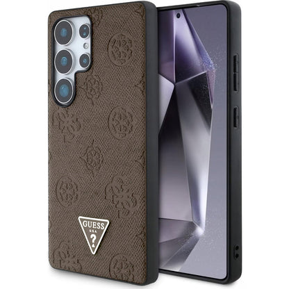 Funda MagSafe para Samsung Galaxy S25 Ultra S938, Guess, Peony Grained Hot Stamp Triangle, Marrón