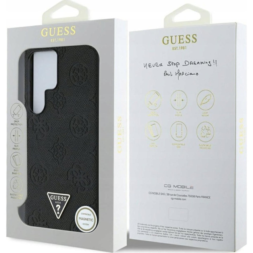 Funda MagSafe para Samsung Galaxy S25 Ultra S938, Guess, Peony Grained Hot Stamp Triangle, Marrón