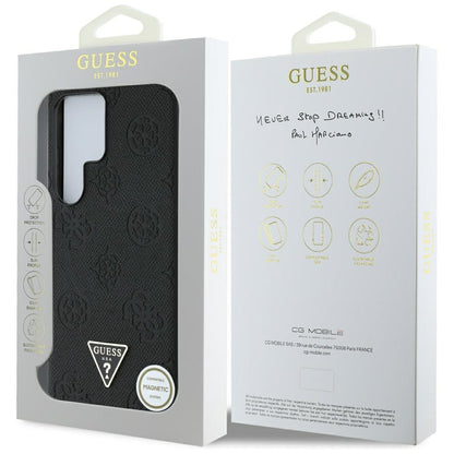 Funda MagSafe para Samsung Galaxy S25 Ultra S938, Guess, Peony Grained Hot Stamp Triangle, Negra