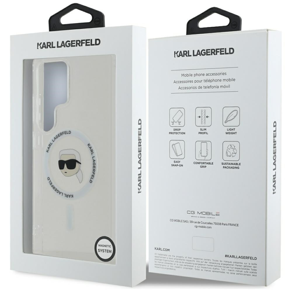 Funda MagSafe para Samsung Galaxy S25 Ultra S938, Karl Lagerfeld, IML Karl's Head, Blanca.
