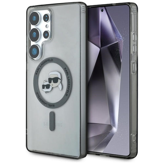 Funda MagSafe para Samsung Galaxy S25 Ultra S938, Karl Lagerfeld, IML Metal Karl & Choupette's Heads, Negra