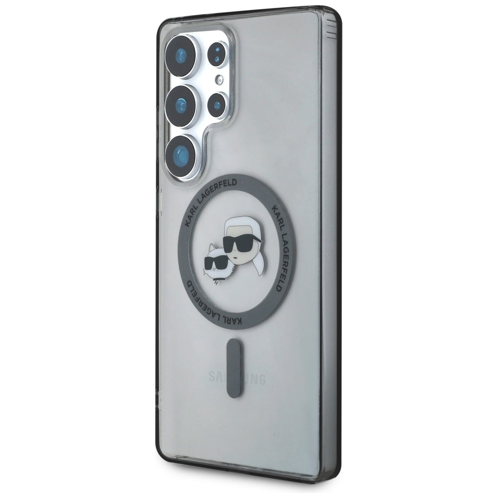 Funda MagSafe para Samsung Galaxy S25 Ultra S938, Karl Lagerfeld, IML Metal Karl & Choupette's Heads, Negra