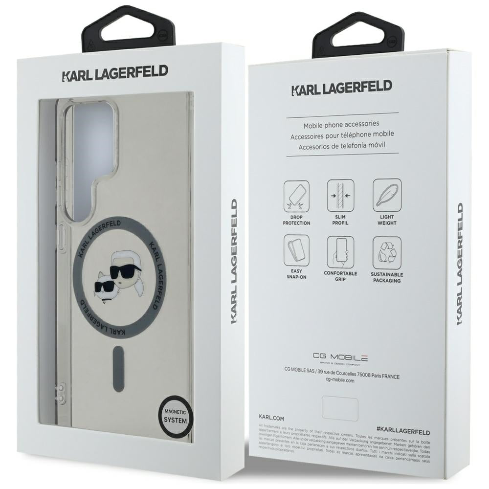 Funda MagSafe para Samsung Galaxy S25 Ultra S938, Karl Lagerfeld, IML Metal Karl & Choupette's Heads, Negra