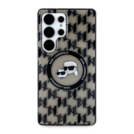 Funda MagSafe para Samsung Galaxy S25 Ultra S938, Karl Lagerfeld, IML Monogram Karl & Choupette's Heads, Negra.