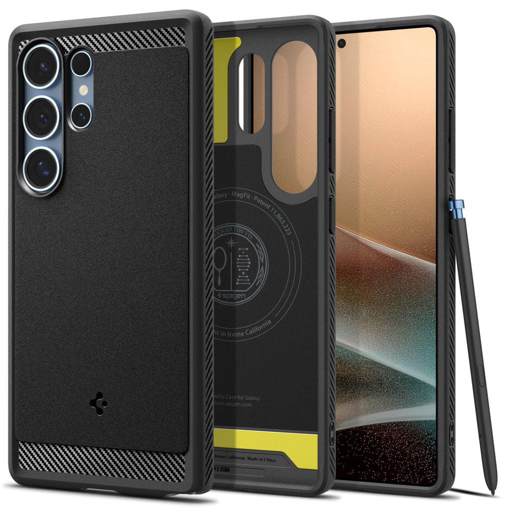 Funda MagSafe para Samsung Galaxy S25 Ultra S938, Spigen, Rugged Armor, Negra Mate ACS08951