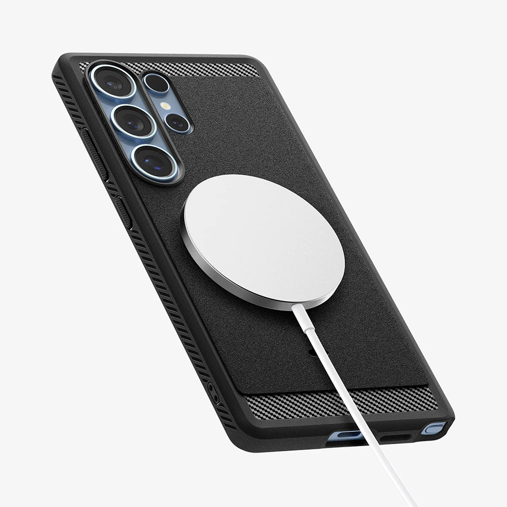 Funda MagSafe para Samsung Galaxy S25 Ultra S938, Spigen, Rugged Armor, Negra Mate ACS08951