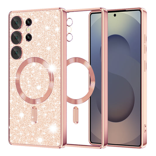 Funda MagSafe para Samsung Galaxy S25 Ultra S938, Techsuit, Luxury Glitter, Rosa Dorado