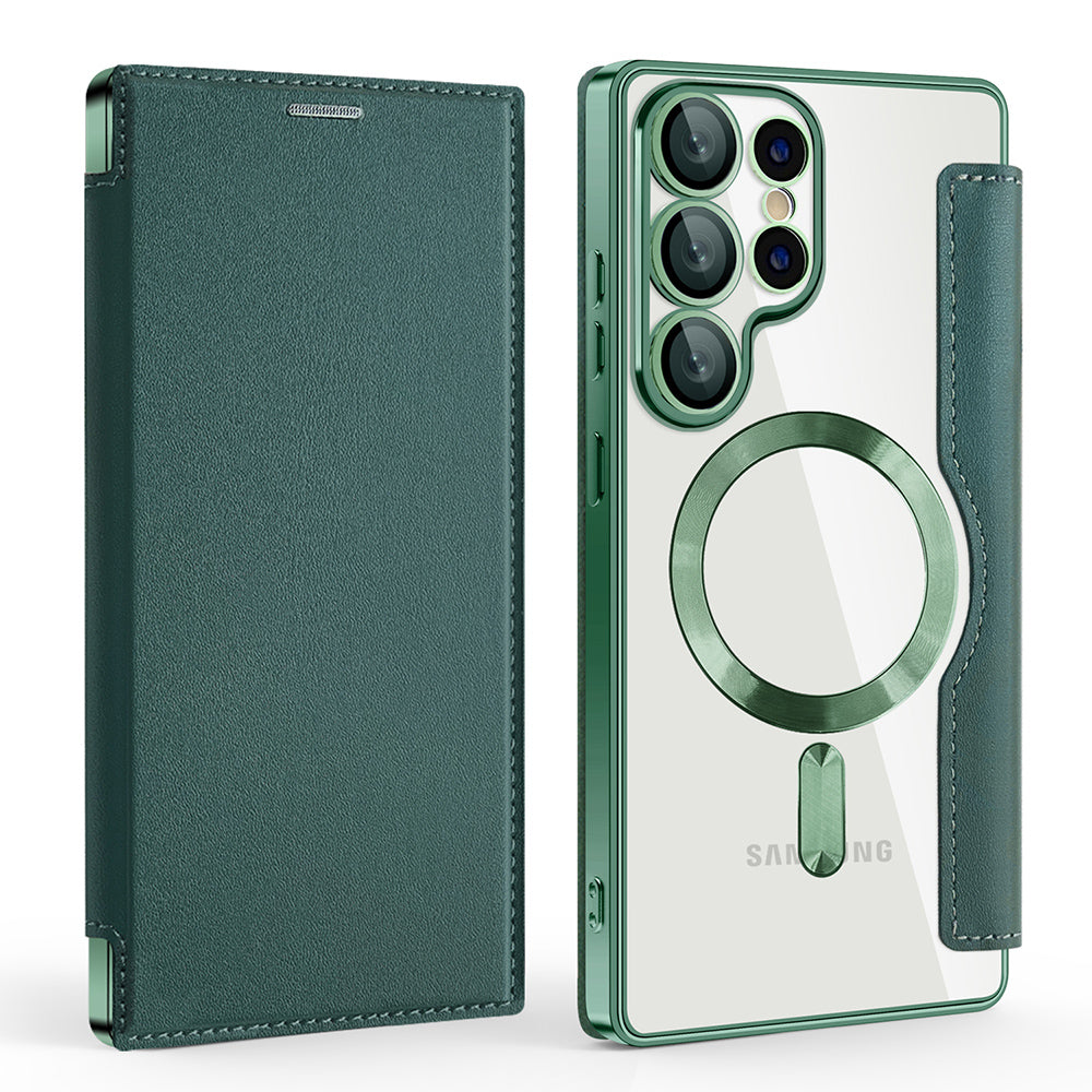 Funda MagSafe para Samsung Galaxy S25 Ultra S938, Techsuit, SmartMag Book, Verde