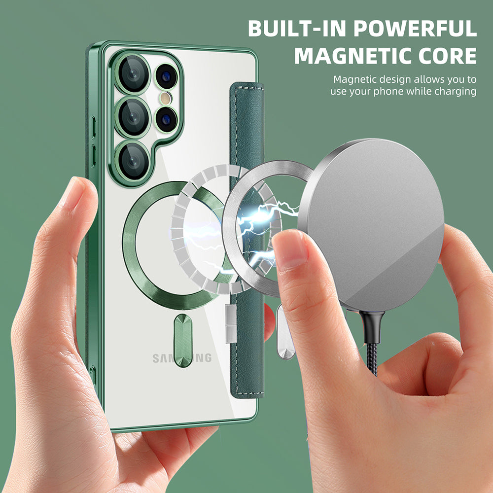 Funda MagSafe para Samsung Galaxy S25 Ultra S938, Techsuit, SmartMag Book, Verde