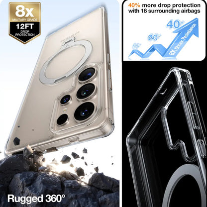 Funda MagSafe para Samsung Galaxy S25 Ultra S938, Torras, Ostand Spin, Transparente