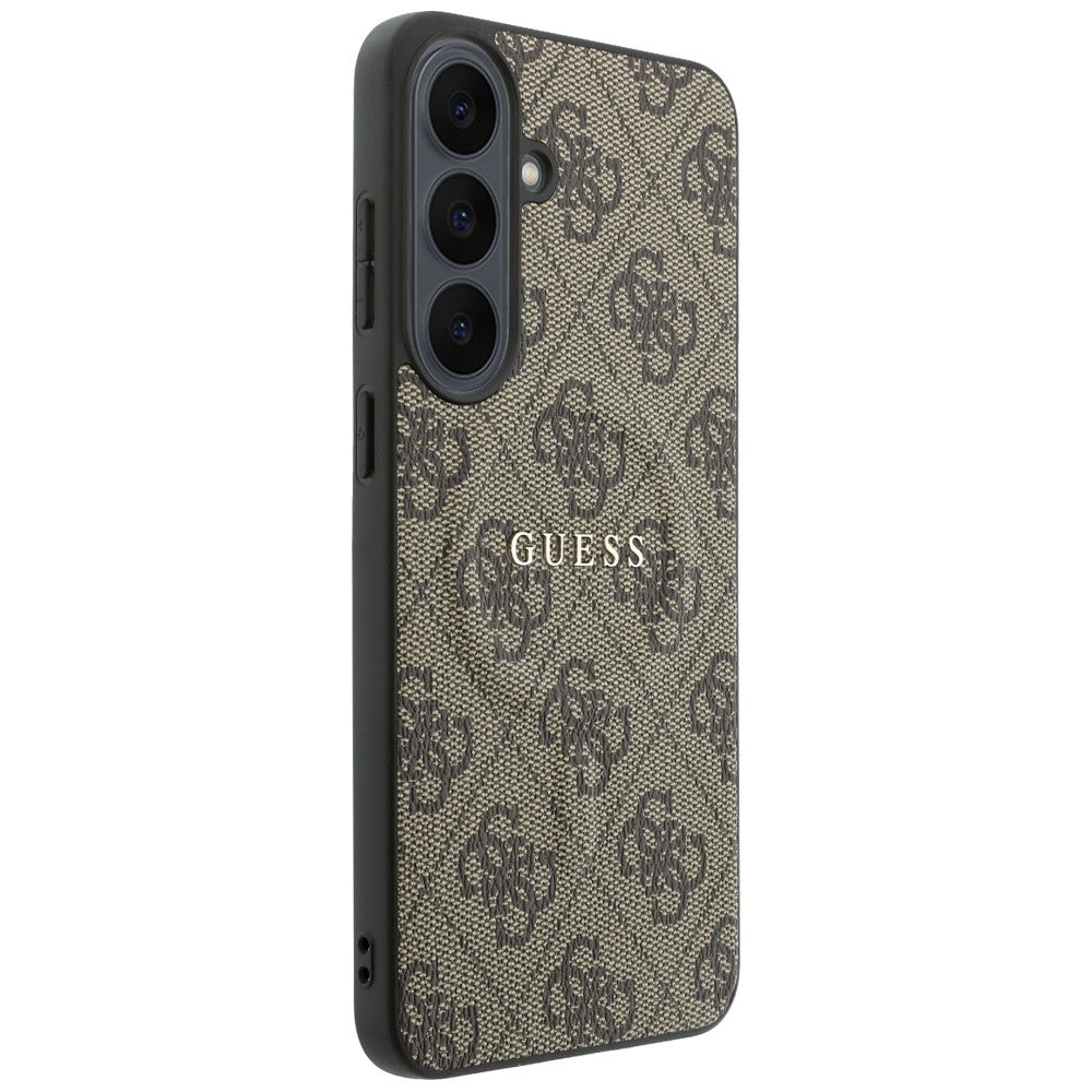 Funda MagSafe para Samsung Galaxy S26 FE S741, Guess, 4G Embossed Ring Classic Logo, Marrón