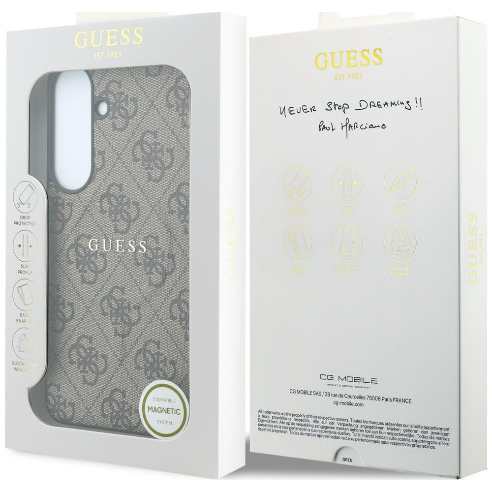Funda MagSafe para Samsung Galaxy S26 FE S741, Guess, 4G Embossed Ring Classic Logo, Marrón