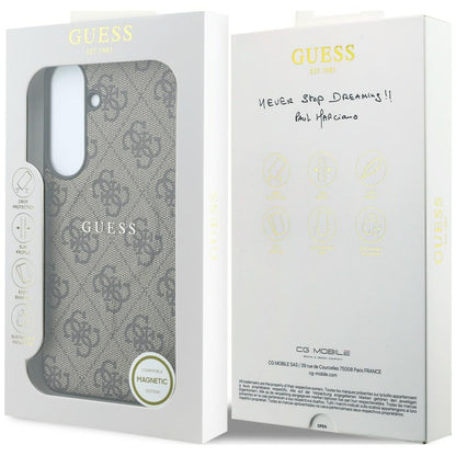 Funda MagSafe para Samsung Galaxy S26 FE S741, Guess, 4G Embossed Ring Classic Logo, Marrón