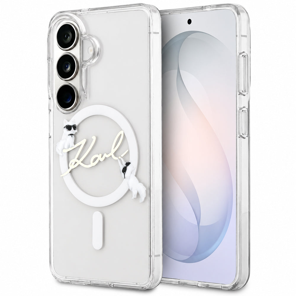Funda MagSafe para Samsung Galaxy S26 FE S741, Karl Lagerfeld, IML Choupette Karl Script Logo, Transparente
