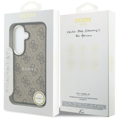 Funda MagSafe para Samsung Galaxy S26 Plus S947, Guess, 4G Embossed Ring, Marrón