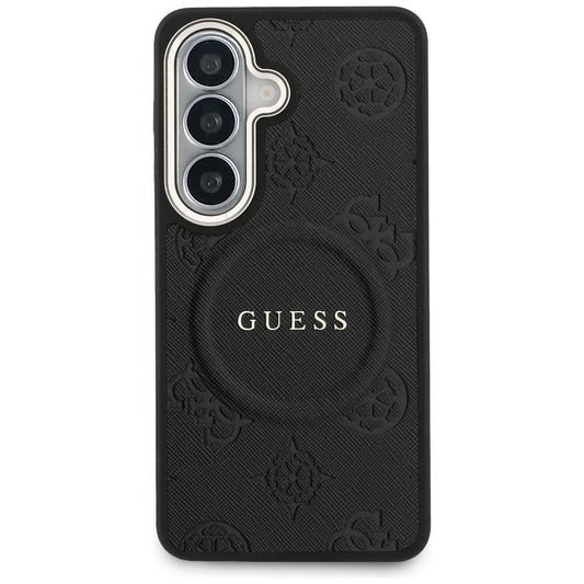 MagSafe Case for Samsung Galaxy S26 Plus S947, GUESS, Saffiano Peony Embossed Ring, Black