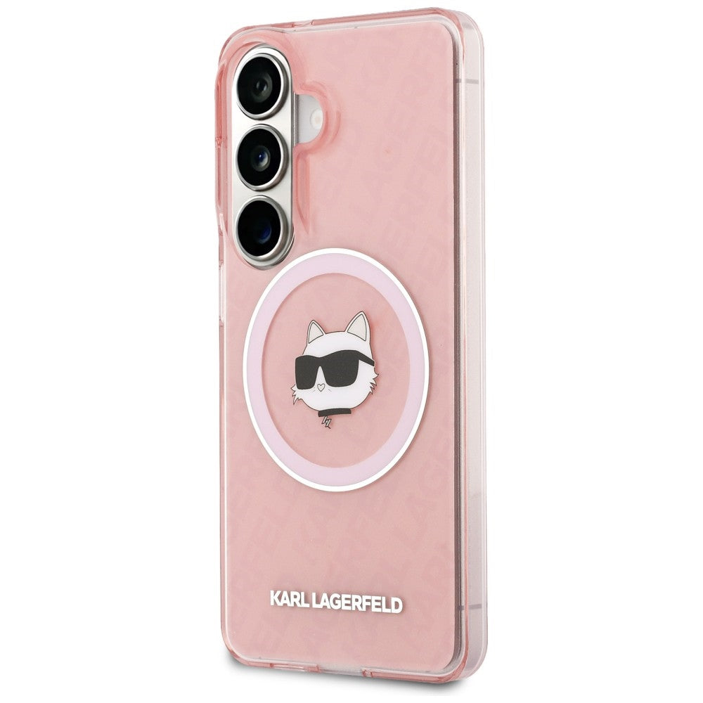 Funda MagSafe para Samsung Galaxy S26 Plus S947, Karl Lagerfeld, IML Choupette Head on KL Repeated Logo, Rosa