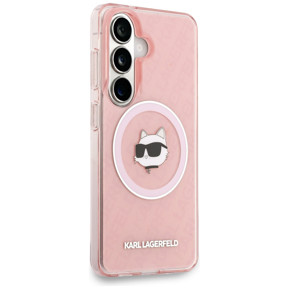 Funda MagSafe para Samsung Galaxy S26 Plus S947, Karl Lagerfeld, IML Choupette Head on KL Repeated Logo, Rosa