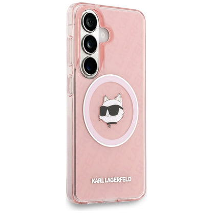 Funda MagSafe para Samsung Galaxy S26 Plus S947, Karl Lagerfeld, IML Choupette Head on KL Repeated Logo, Rosa