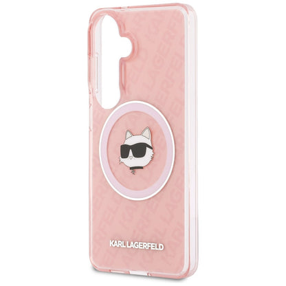 Funda MagSafe para Samsung Galaxy S26 Plus S947, Karl Lagerfeld, IML Choupette Head on KL Repeated Logo, Rosa