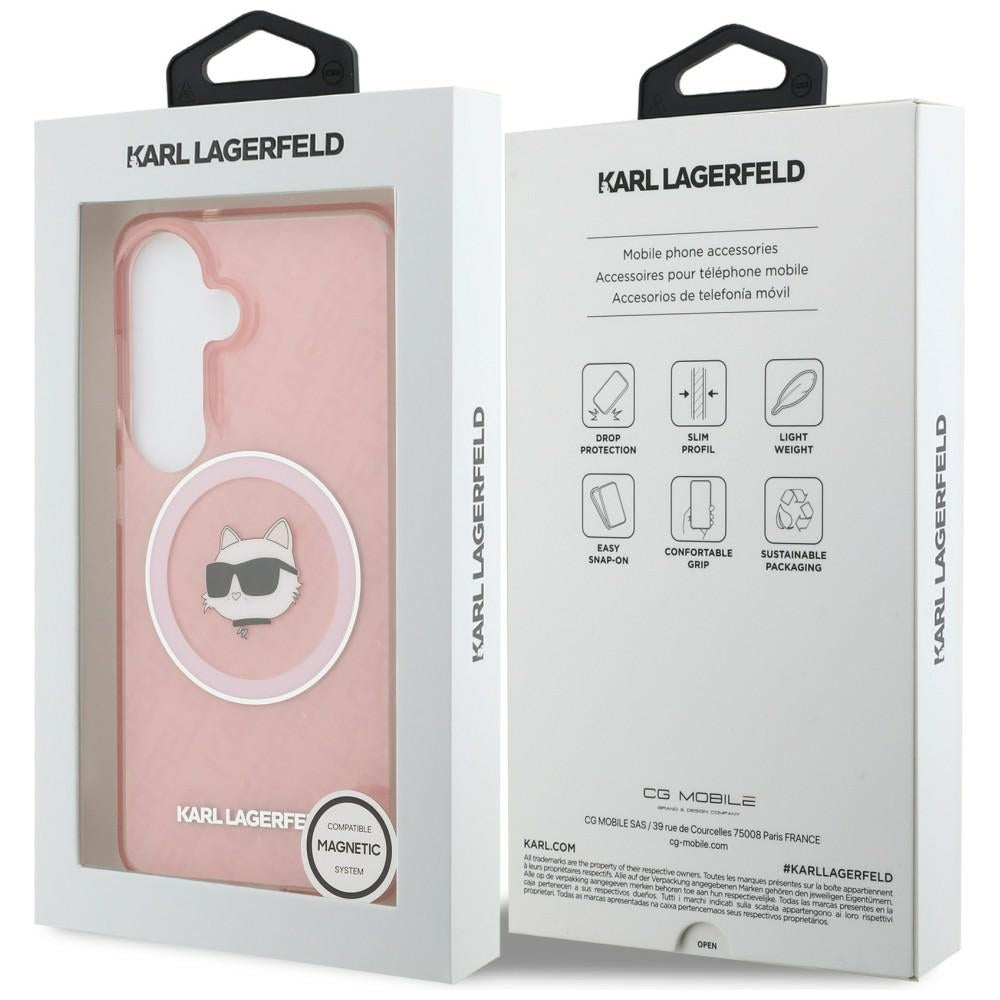 Funda MagSafe para Samsung Galaxy S26 Plus S947, Karl Lagerfeld, IML Choupette Head on KL Repeated Logo, Rosa