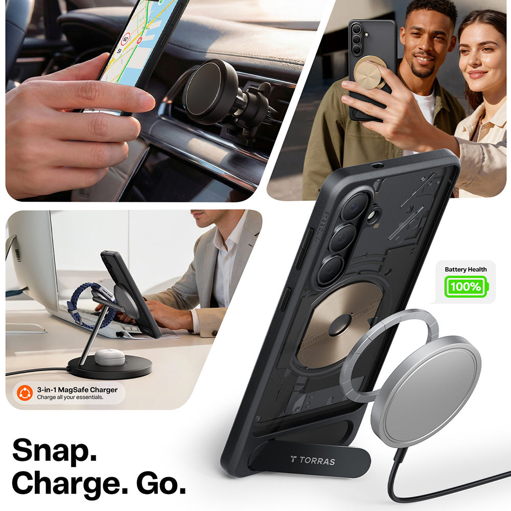 Funda MagSafe para Samsung Galaxy S26 Plus, Torras, Pstand, Negra