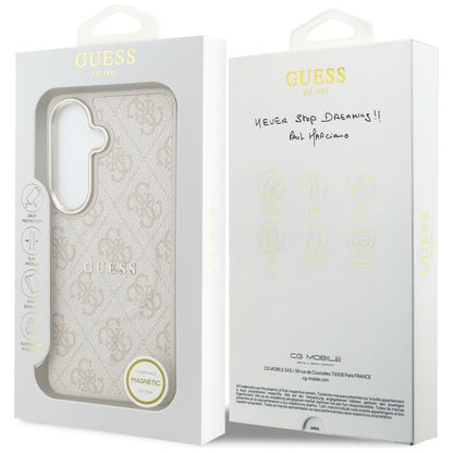 Funda MagSafe para Samsung Galaxy S26 S942, Guess, Anillo en relieve 4G, Rosa Negra