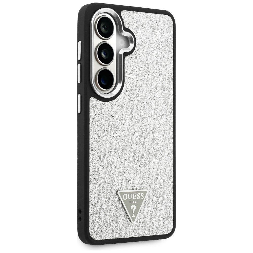 Funda MagSafe para Samsung Galaxy S26 S942, Guess, Logo Triángulo con Purpurina Fija, Plateada