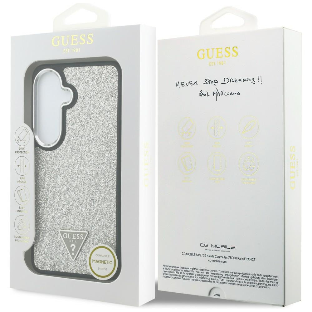 Funda MagSafe para Samsung Galaxy S26 S942, Guess, Logo Triángulo con Purpurina Fija, Plateada