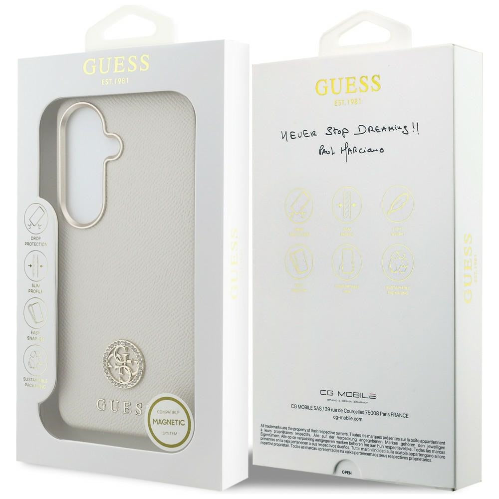 Funda MagSafe para Samsung Galaxy S26 S942, Guess, Rhinestone Round Logo, Beige